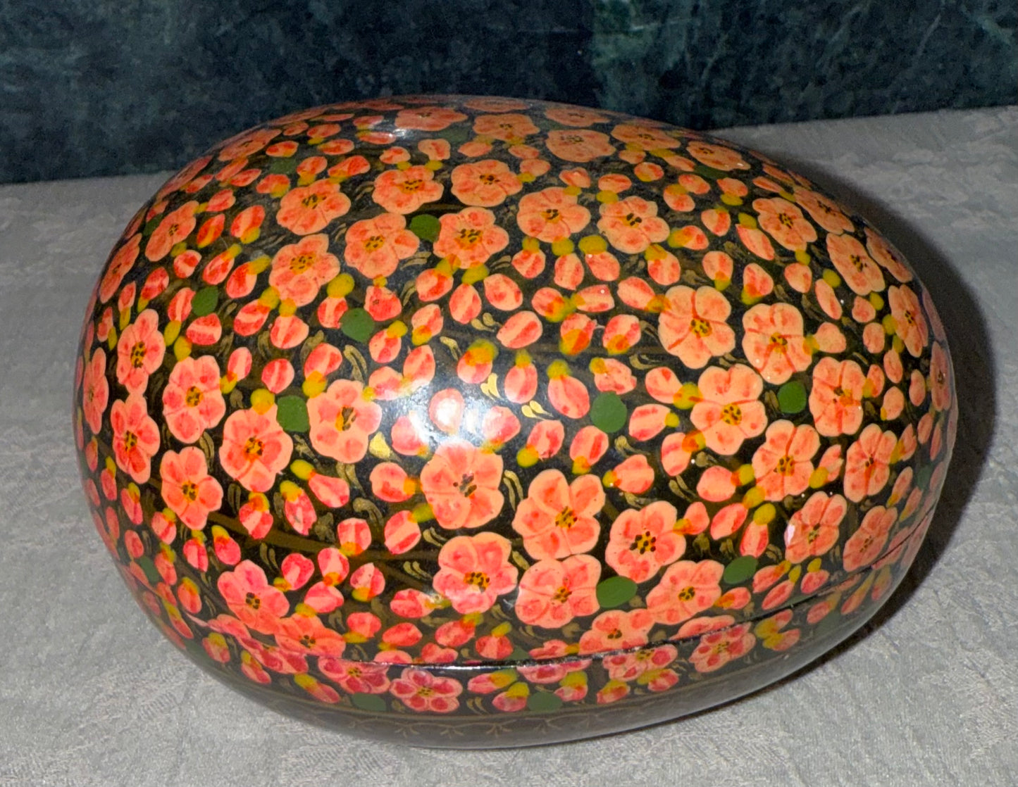 Hand-Painted Kashmiri Papier-Mâché Floral Egg Box