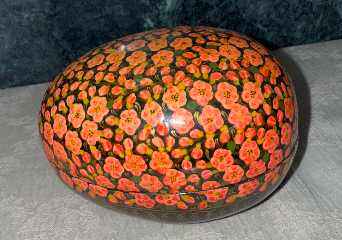 Hand-Painted Kashmiri Papier-Mâché Floral Egg Box