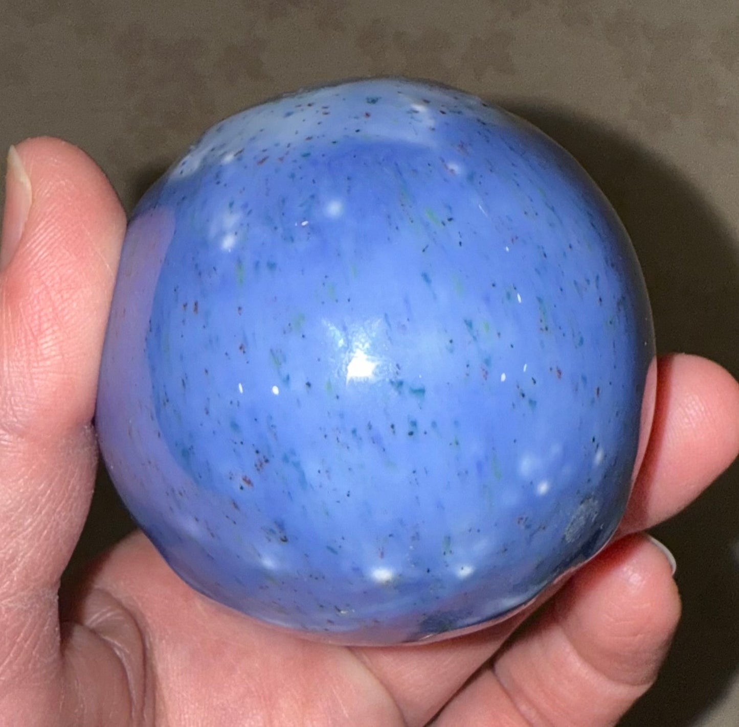 Blue Speckled Ceramic Decorative Egg – Signed “Louise” – 3.25” x 2.5”