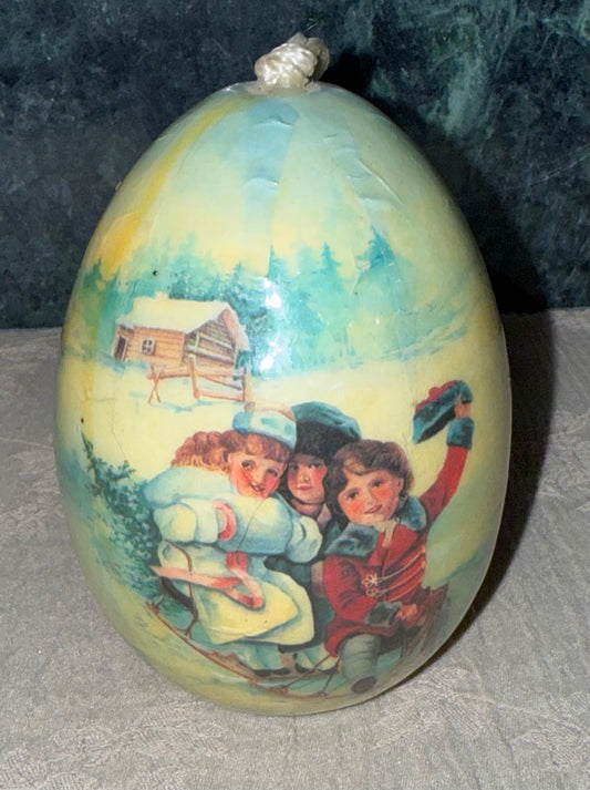 Vintage Paper Mâché Decorative Easter Egg – Winter Sledding Storybook Scene
