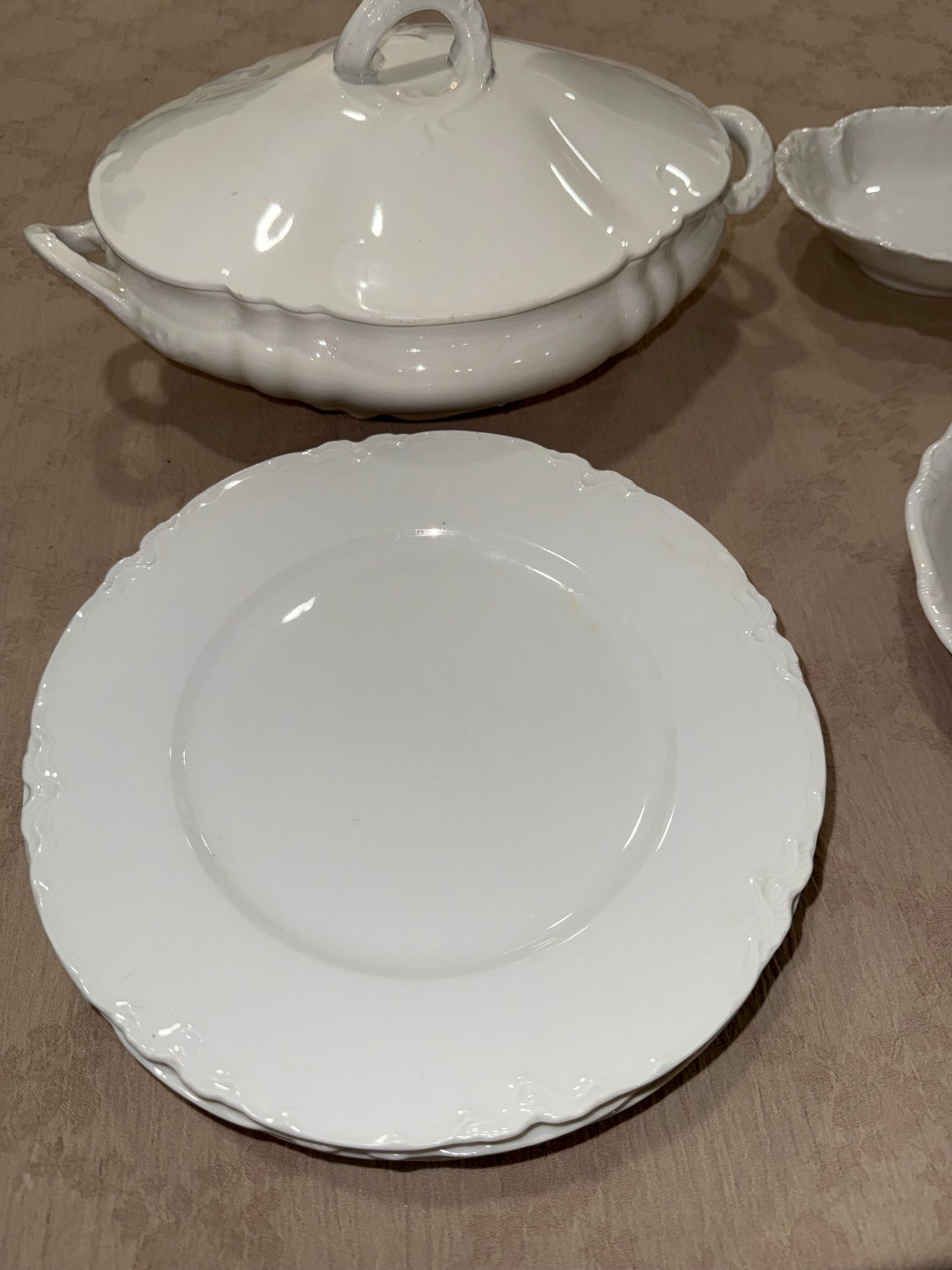 European White Porcelain Serving Set

Johann Haviland Bavaria Bowls & Serving Dish with MZ Altrohlau Dinner Plates