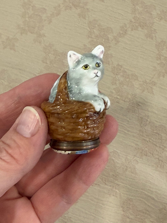Halcyon Days Enamel Trinket Box – Gray Kitten Collectible Keepsake