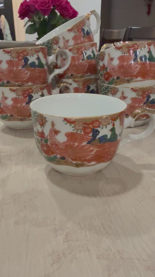 Vintage Japanese Hand-Decorated Porcelain Dinnerware & Tea Set – Phoenix & Floral Motif (Near-Complete Service Set)