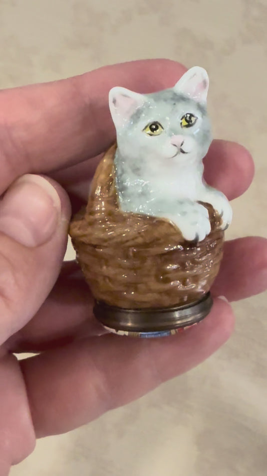 Halcyon Days Enamel Trinket Box – Gray Kitten Collectible Keepsake