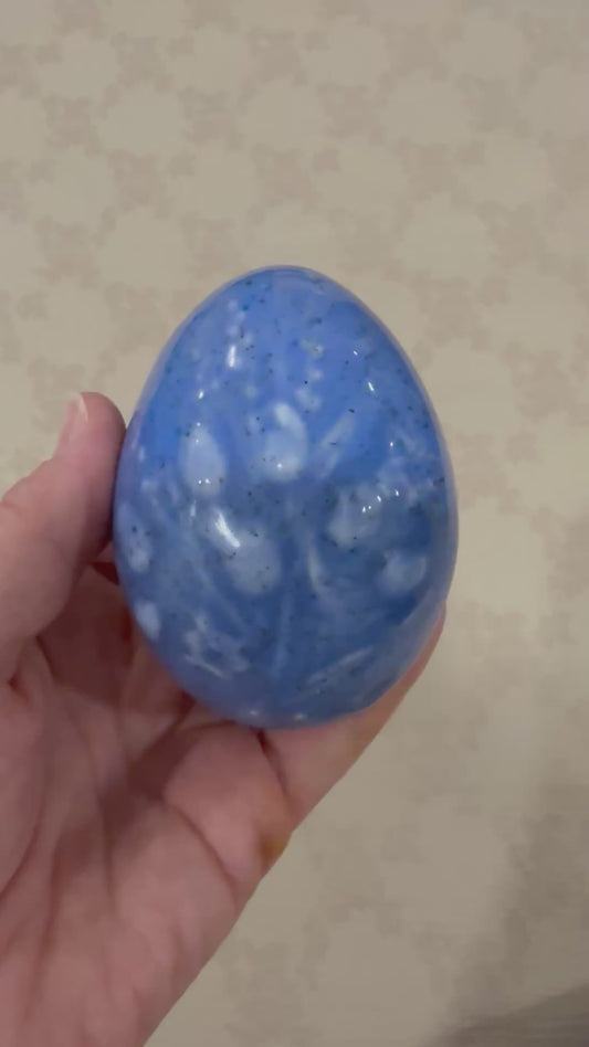 Blue Speckled Ceramic Decorative Egg – Signed “Louise” – 3.25” x 2.5”