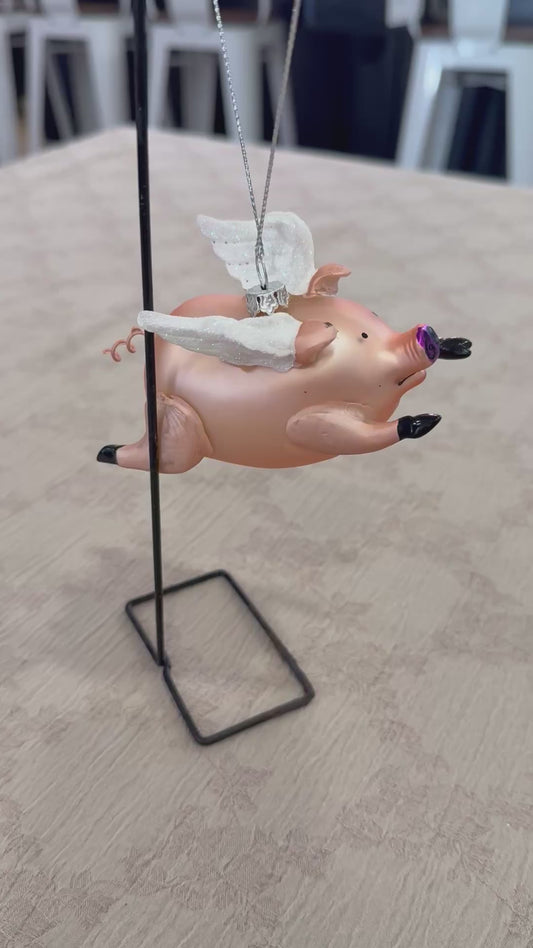 “When Pigs Fly” Whimsy™ – Flying Pig Glass Ornament