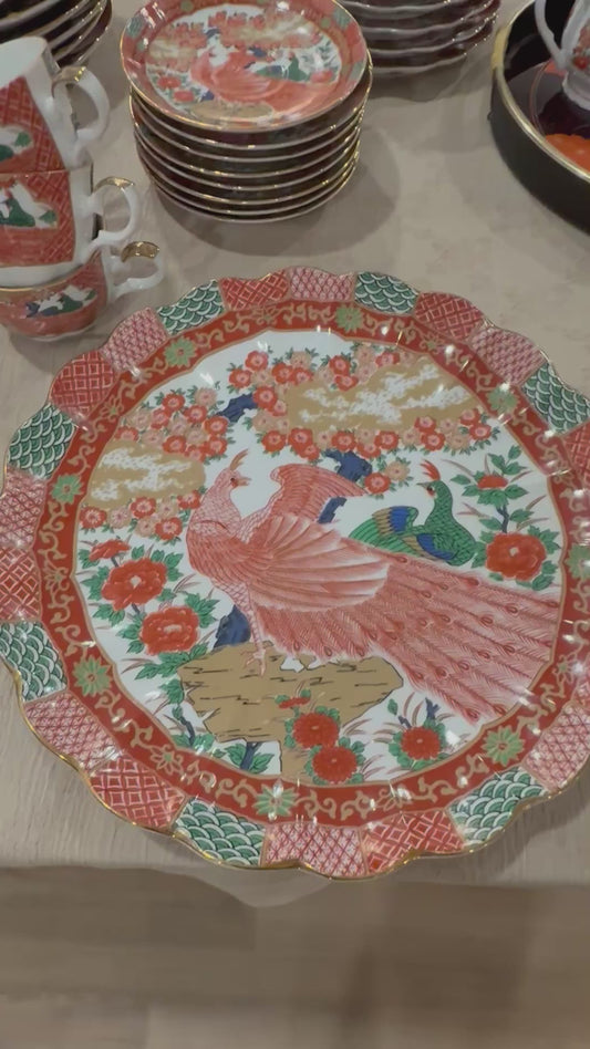 Vintage Japanese Hand-Decorated Porcelain Dinnerware & Tea Set – Phoenix & Floral Motif (Near-Complete Service Set)